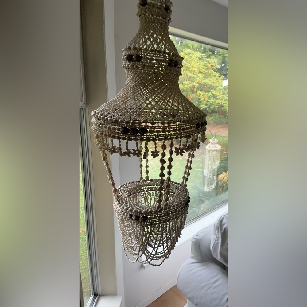 Vintage Puka Sea Shell Hanging Basket Plant Holder Hanger Tiered 45” LARGE - Picture 2 of 8